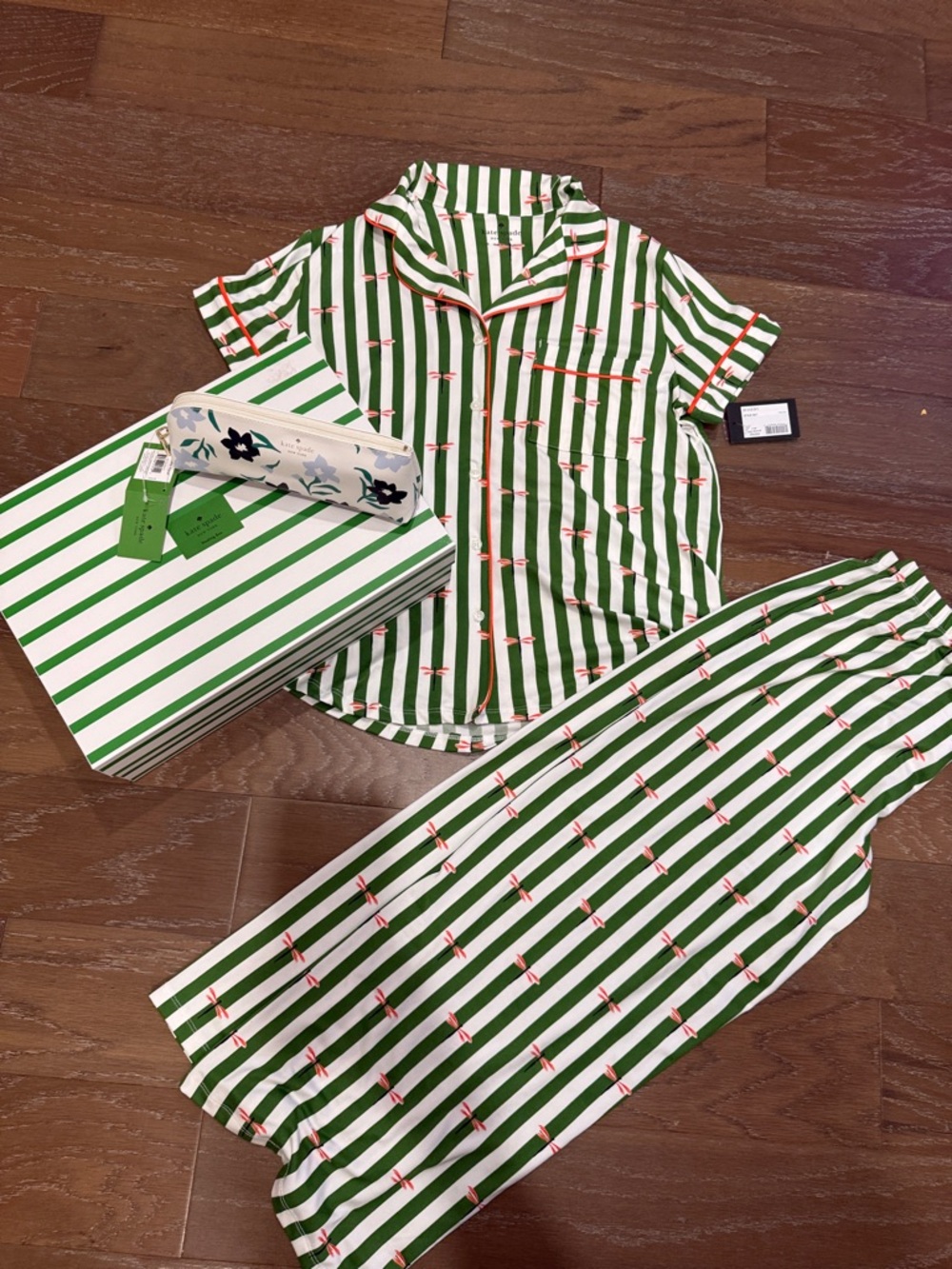 kate spade Green, White & Pink Striped Short-Sleeve Pajama Gift Set - Picture 5 of 8